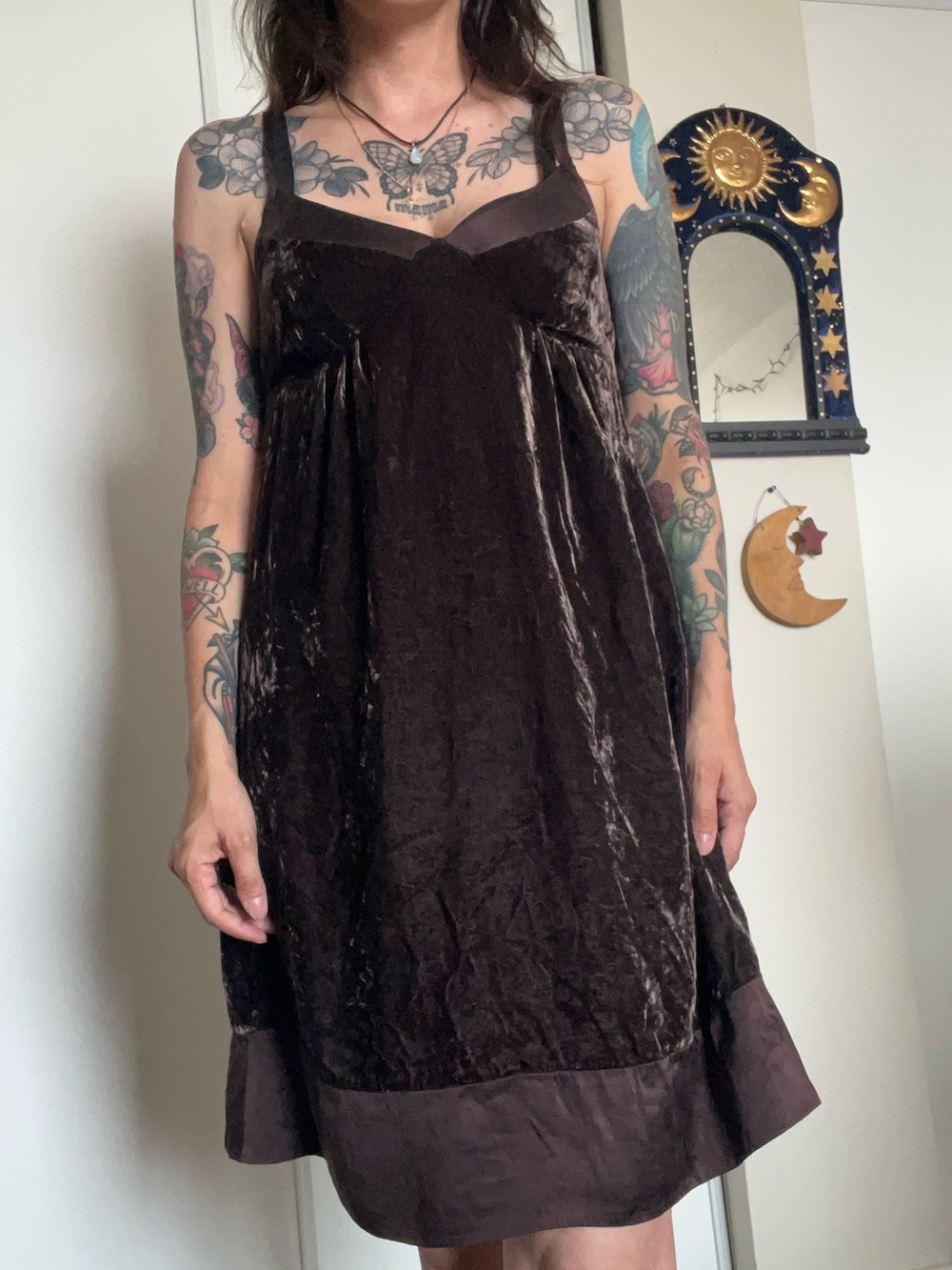 GAP Dark Brown Velvet Mini Dress with Satin Hem